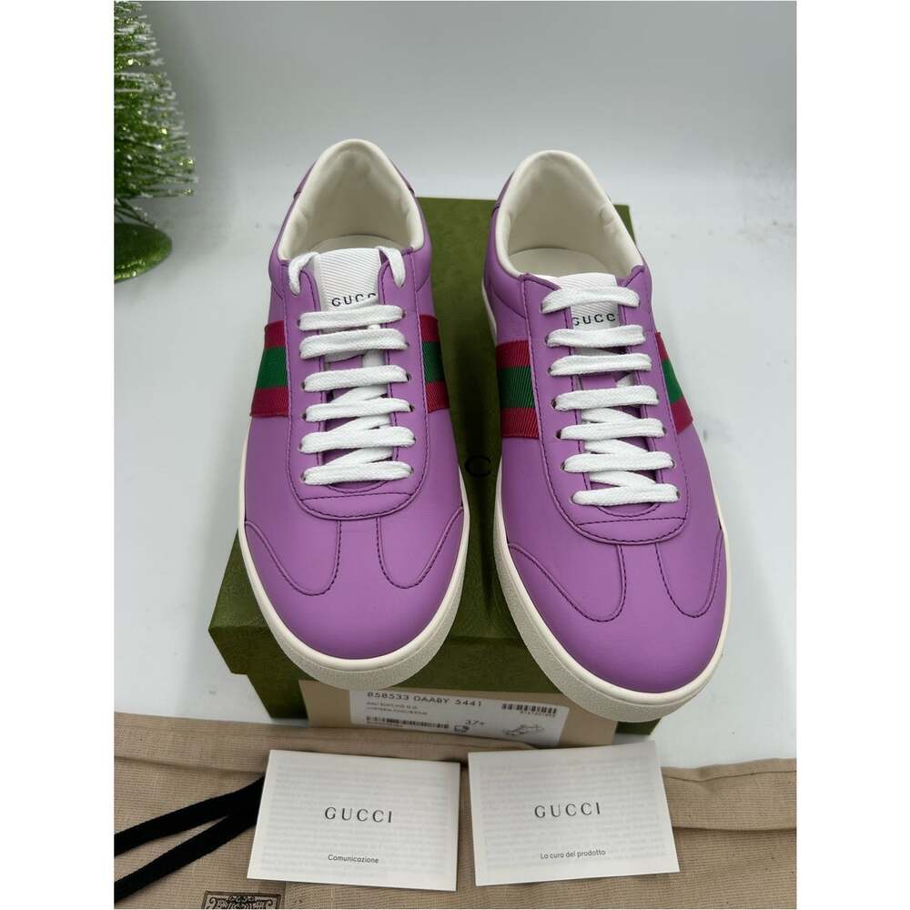 Women's Gucci G 74 Lavender Leather Sneakers with Red and Green Web Stripe 37.5 - Picture 5 of 11